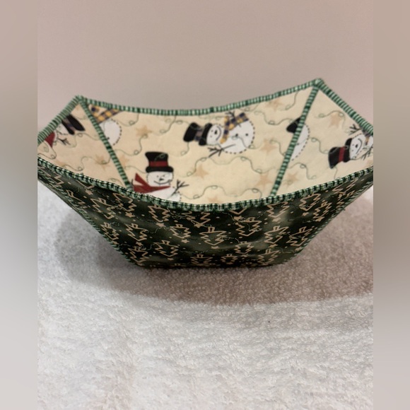 Snowman Fabric Bowl Holiday Decor Handmade - Picture 5 of 10